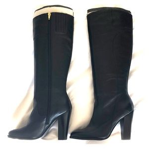 Black leather knee high boots